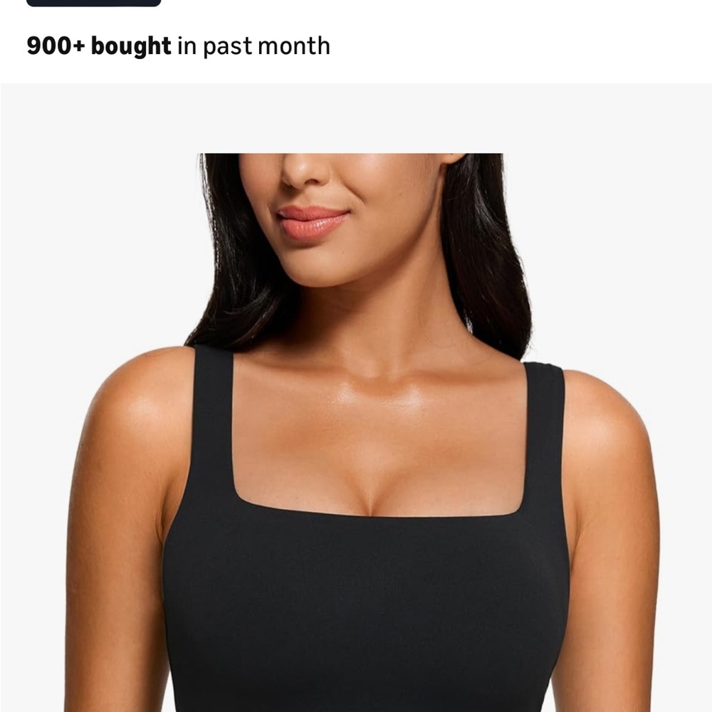 CRZ YOGA Black Square Neck Tank Top